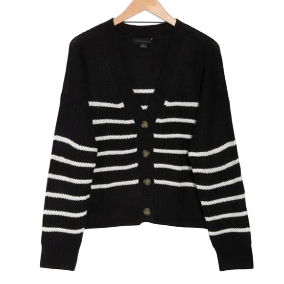 SANCTUARY Sweater Size S Kelly Stripe Cardigan Black White NEW Classic - Picture 2 of 7